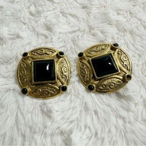 Signed Robert Rose Gold Tone Egyptian Revival Clip On Earrings